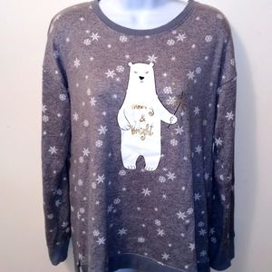 SECRET TREASURES SHIRT PAJAMA LONG SLEEVE ROUND NECK SNOWFLAKES GRAY SIZE MEDIUM